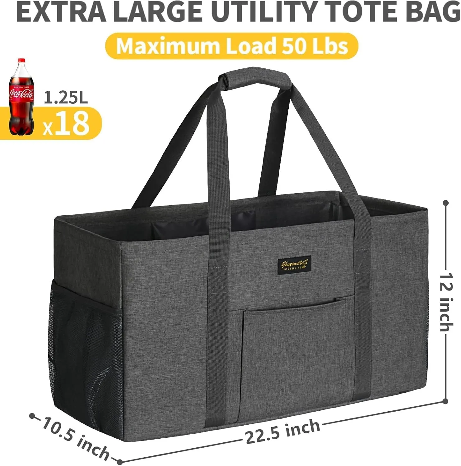 GhvyenntteS Extra Large Utility Tote Bag, Stand Up Utility Tote with Metal Wire Frame & Hard Bottom Board, Reusable Grocery Bags With Handles, Extra Large Beach Bag, Collapsible Car Tote