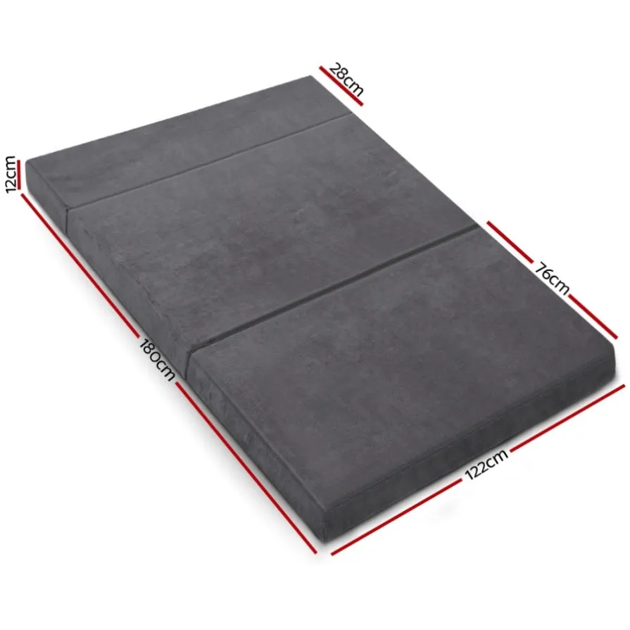 Giselle Bedding Foldable Mattress Folding Foam Bed Mat Double Grey FOAM-MFM-CU01-DOU-VEL-GY