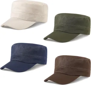 Glamorstar Unisex Cadet Army Hats 4 Pieces Military Flat Top Newsboy Cap