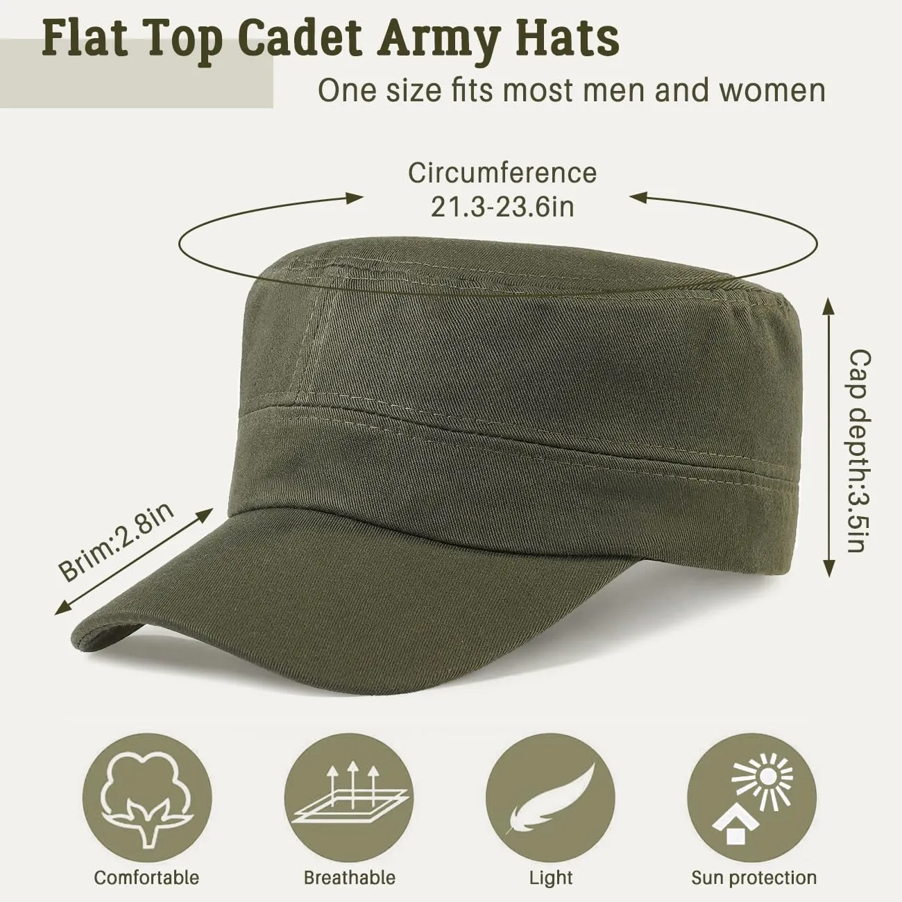 Glamorstar Unisex Cadet Army Hats 4 Pieces Military Flat Top Newsboy Cap