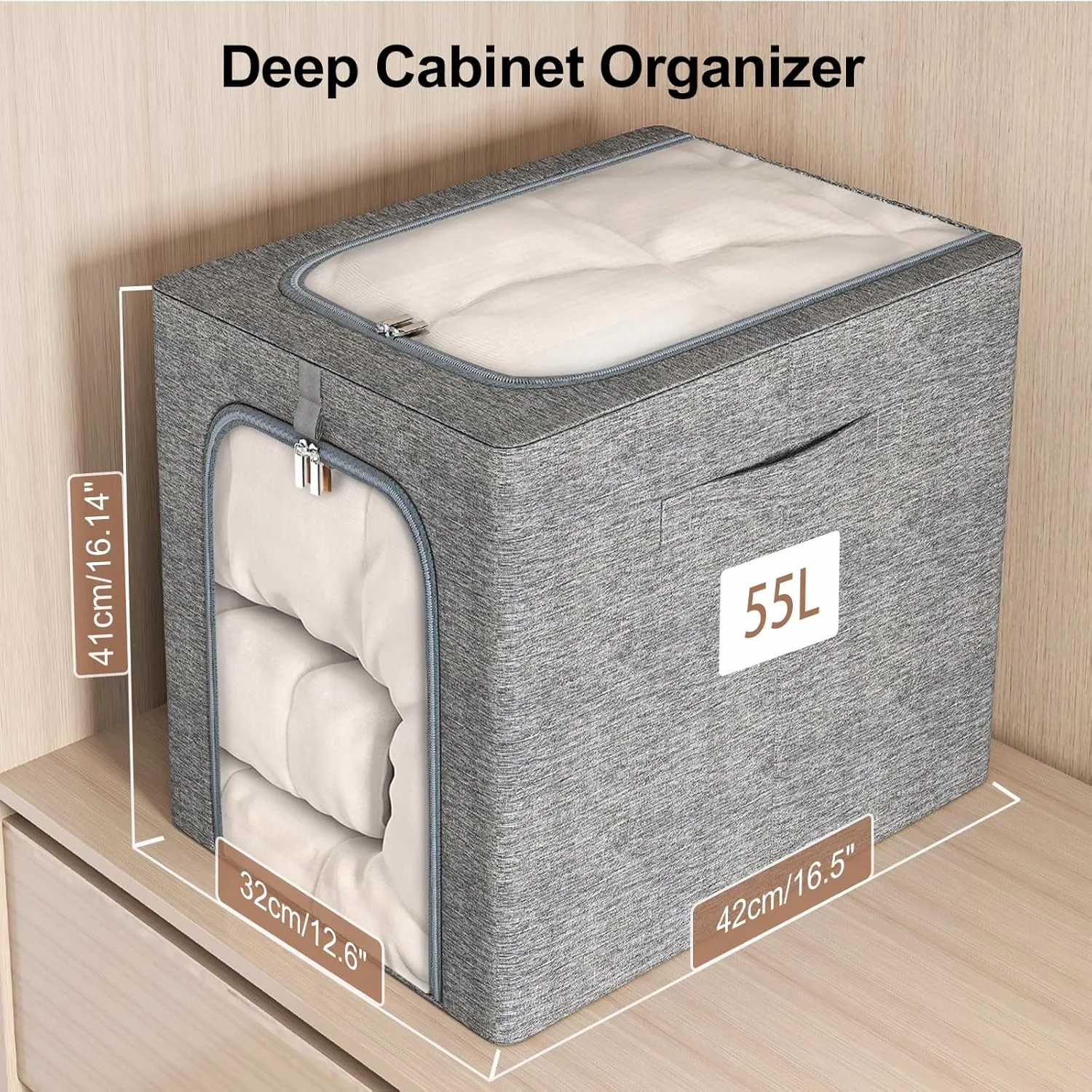 GoMaihe Clothes Storage Bin with Metal Frame: 6-Pack Stackable Clothing Storage Bin with Lid for Upper Closet, Fabric Storage Bag Organizer Boxes for Sweaters Seasonal Clothes Bedding Towels 55L