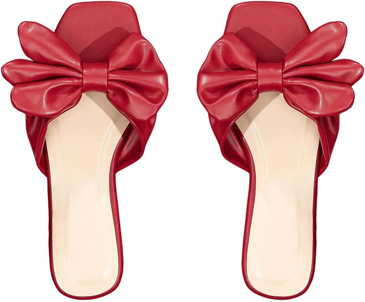 GORGLITTER Women's Bow Flat Sandals Dressy Square Open Toe Sandals Comfortable Slip On Slide Sandals