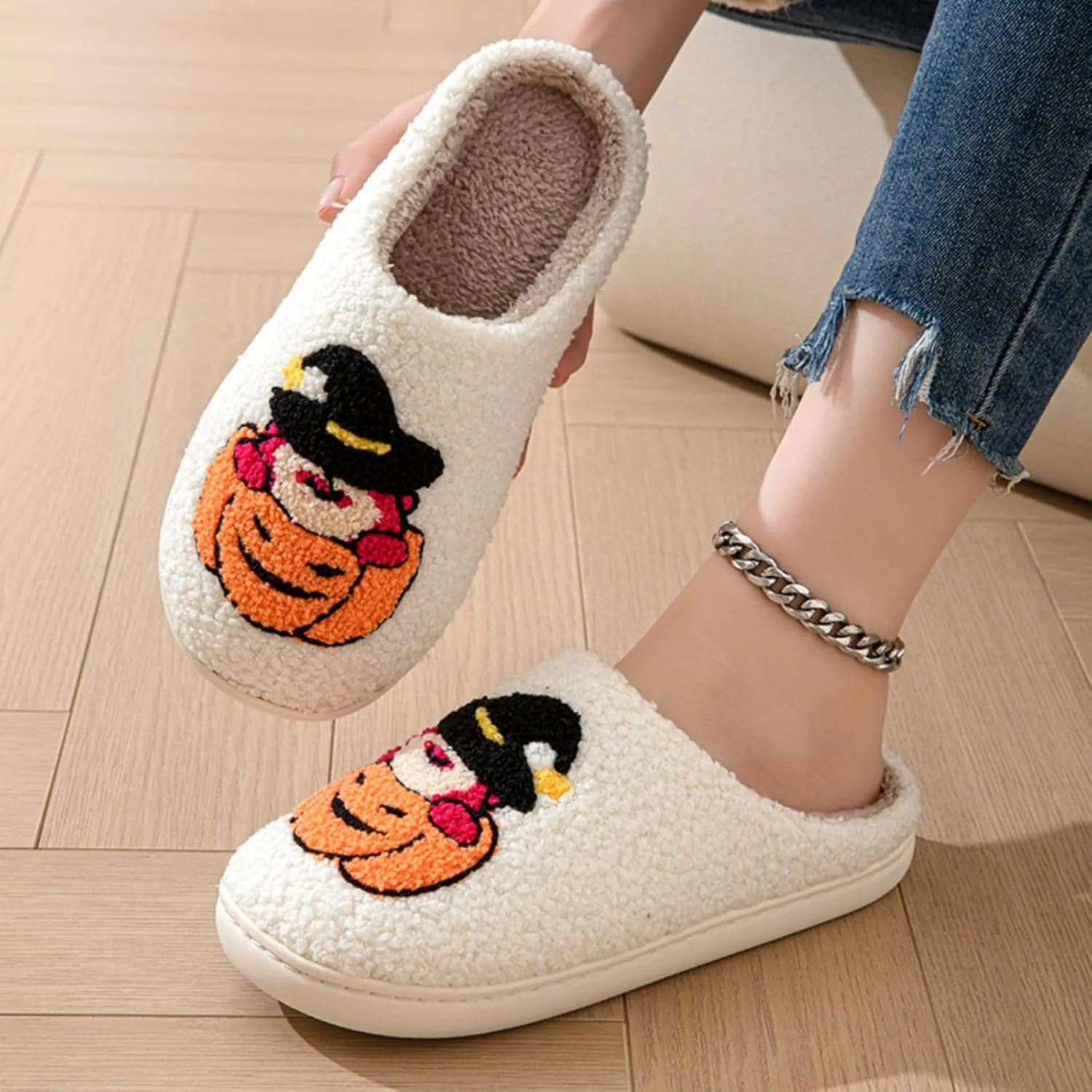 Grimace Halloween Soft Plush Comfy Slippers - Pumpkin Slippers, Slip-on, Cozy Indoor/Outdoor, Fluffy for Women & Men