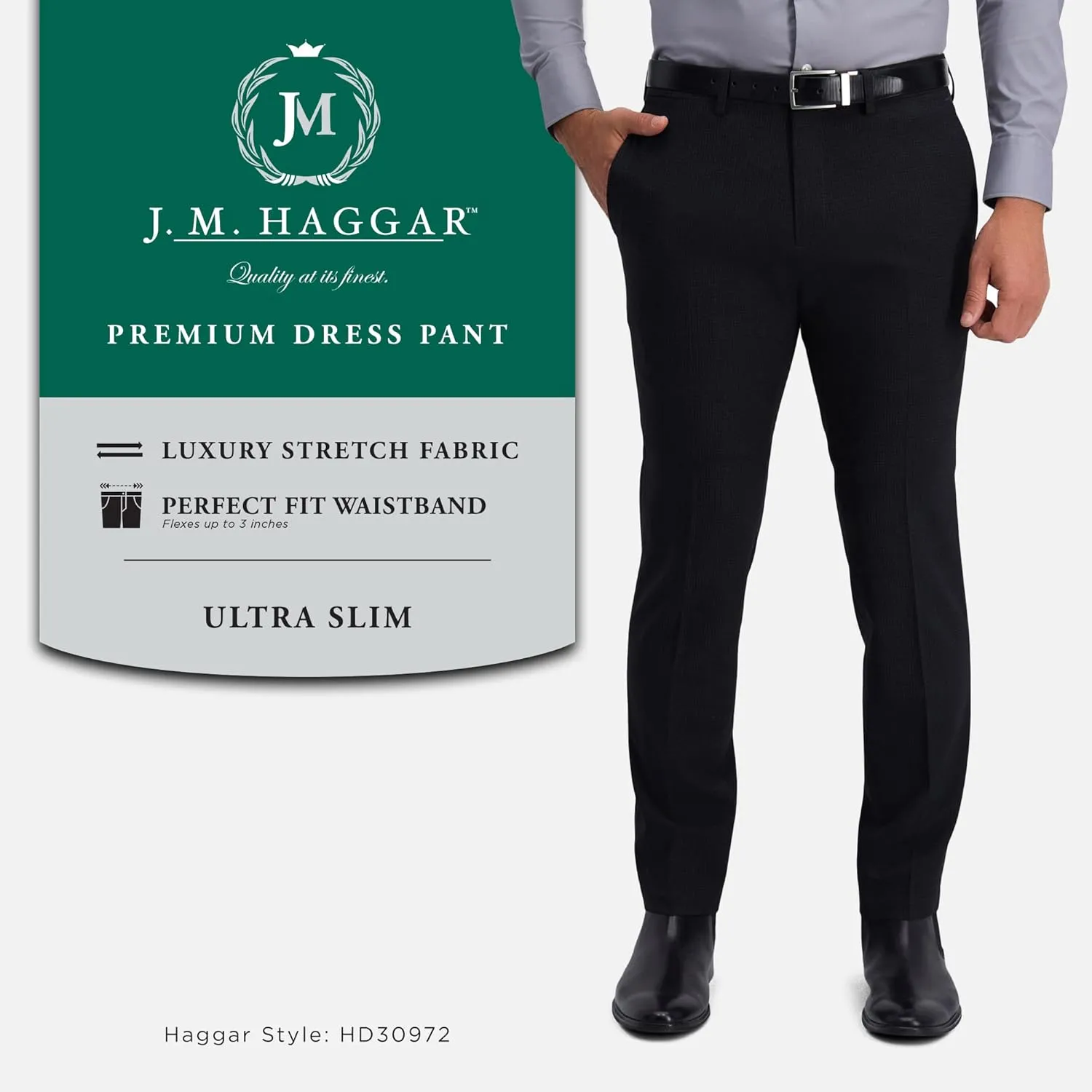 Haggar Men's 4 Way Stretch Ultra Slim Flat Front Dress Pant