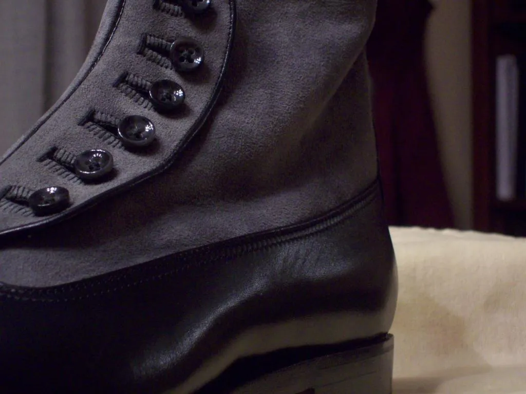 Handmade Two Tone Black Leather and Gray Suede Ankle Boots