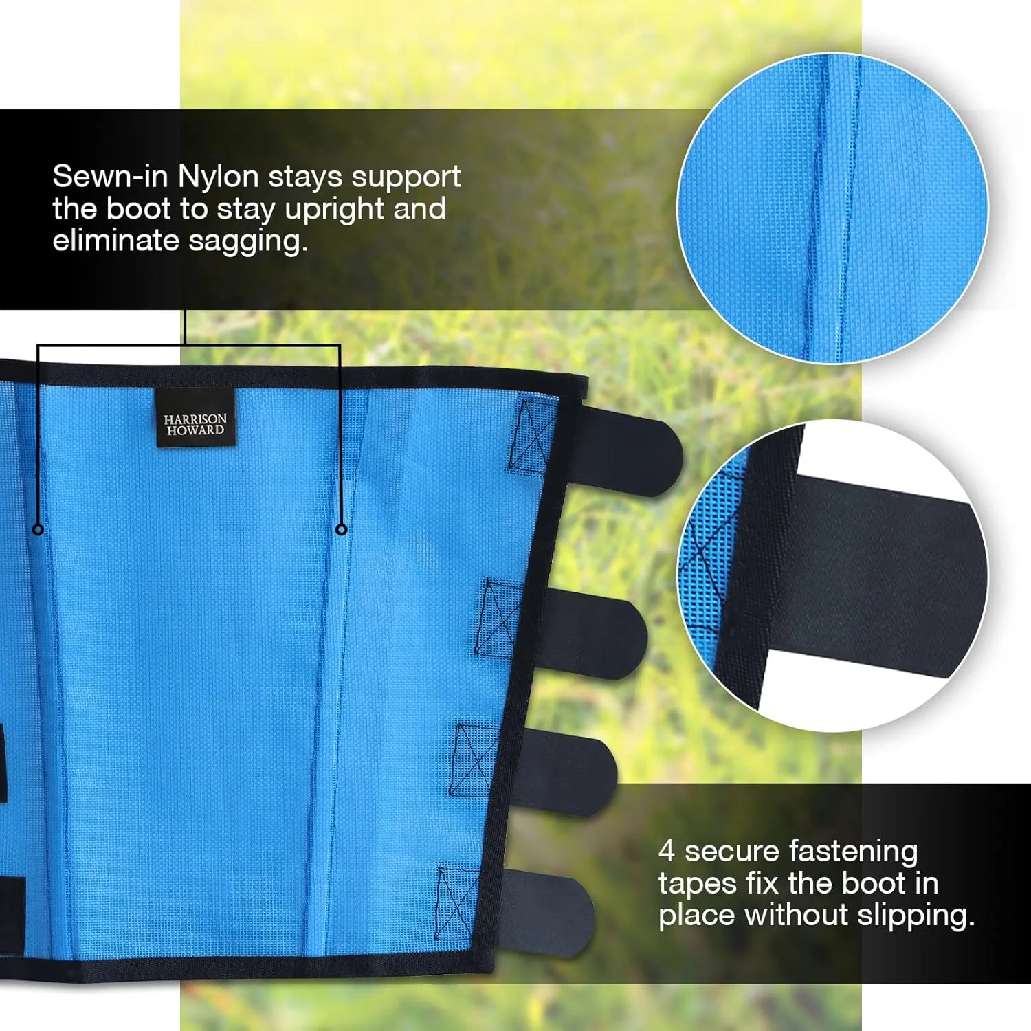 Harrison Howard Loose Fitting Fly Boots UV-Protective Extra Tough Mesh Ventilated Four Fasteners Stay-on Design Protect Horse Legs & Stomp-Reducing Set of 4 Sky Blue Large