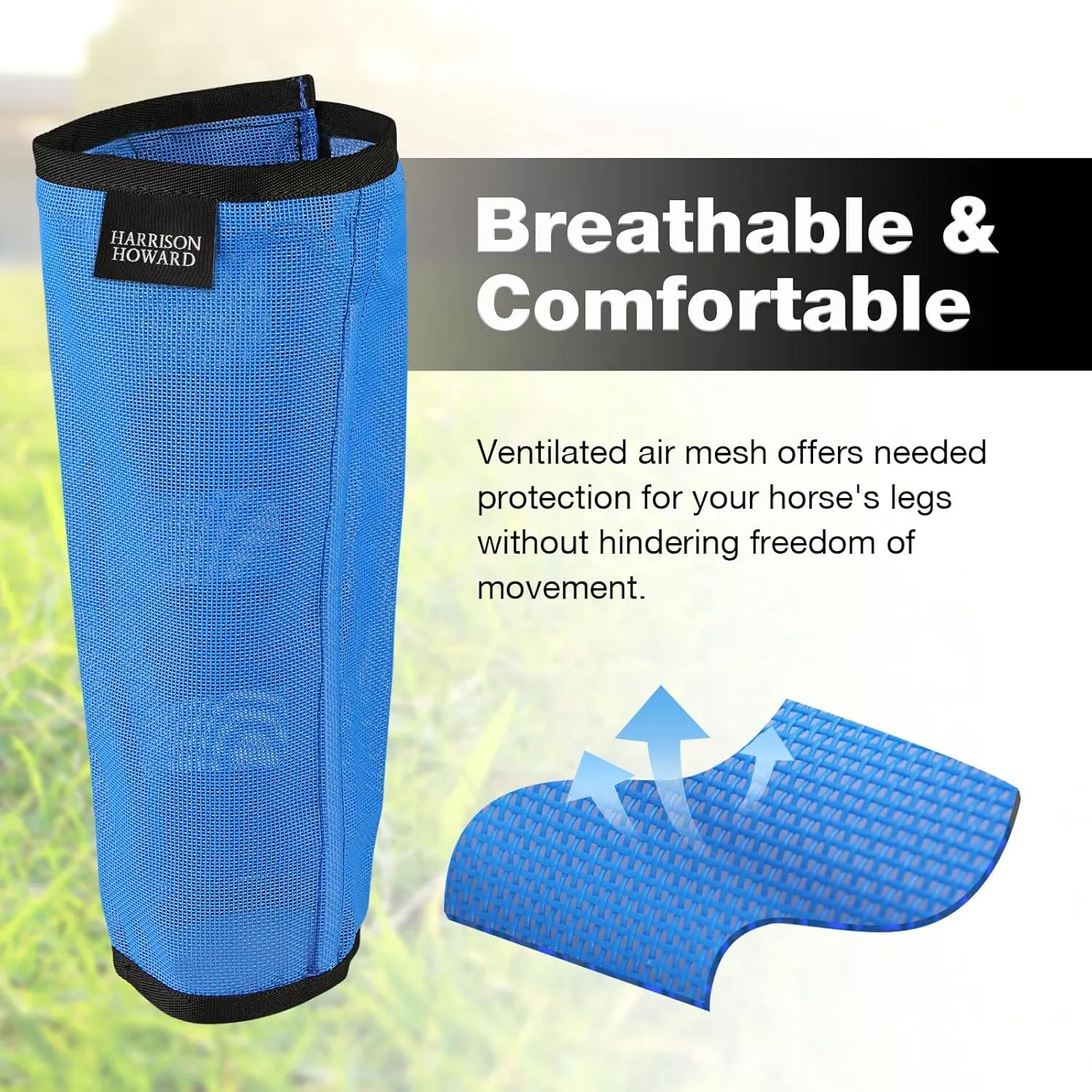 Harrison Howard Loose Fitting Fly Boots UV-Protective Extra Tough Mesh Ventilated Four Fasteners Stay-on Design Protect Horse Legs & Stomp-Reducing Set of 4 Sky Blue Large