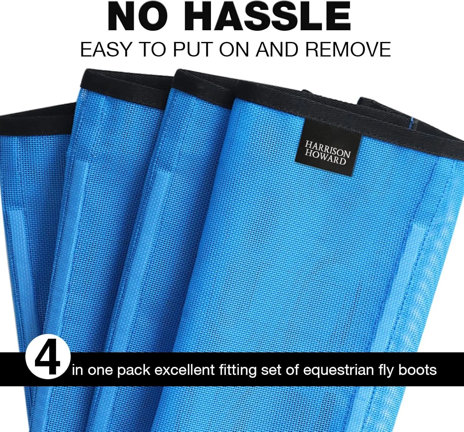 Harrison Howard Loose Fitting Fly Boots UV-Protective Extra Tough Mesh Ventilated Four Fasteners Stay-on Design Protect Horse Legs & Stomp-Reducing Set of 4 Sky Blue Large