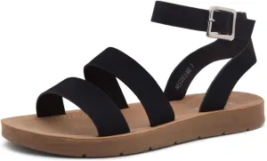Herstyle Needed Me Women's Flat Sandals, Open Toe Two Bands with Ankle Strap and Buckle, Lightweight Sandals with Cushioned Footbed for Summer Walking and Daily Wear