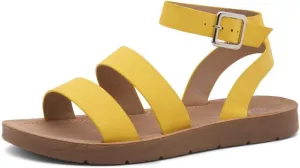 Herstyle Needed Me Women's Flat Sandals, Open Toe Two Bands with Ankle Strap and Buckle, Lightweight Sandals with Cushioned Footbed for Summer Walking and Daily Wear