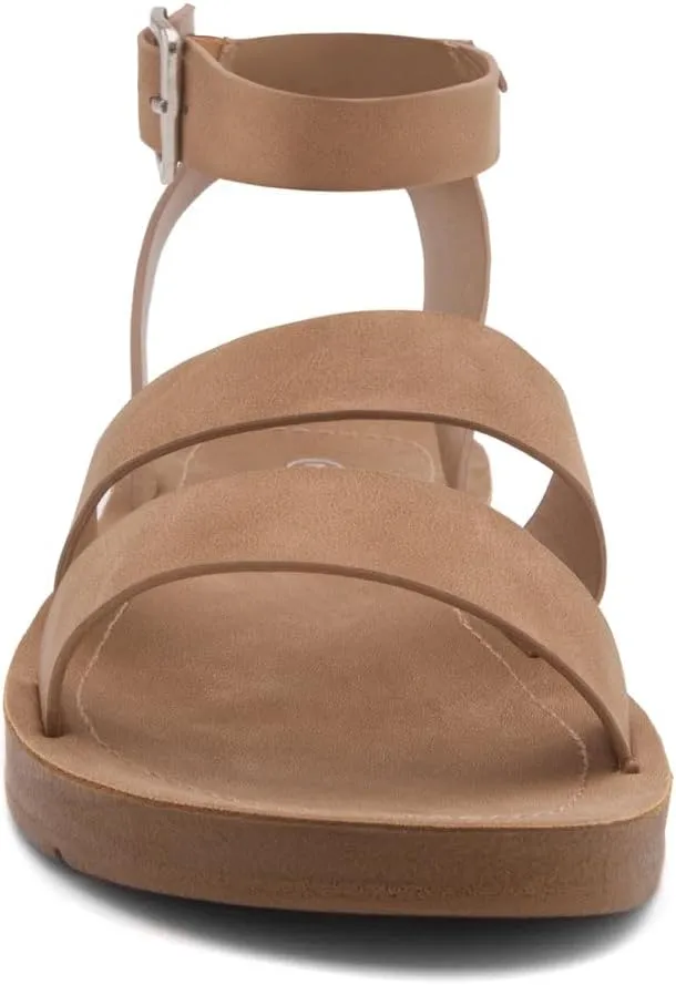 Herstyle Needed Me Women's Flat Sandals, Open Toe Two Bands with Ankle Strap and Buckle, Lightweight Sandals with Cushioned Footbed for Summer Walking and Daily Wear