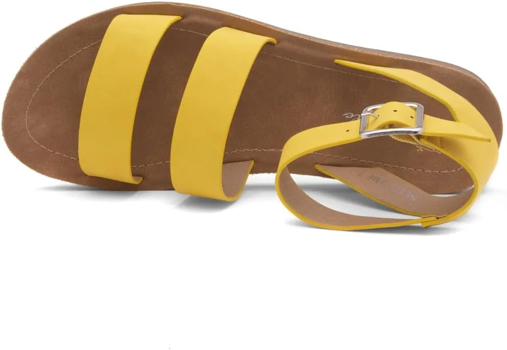 Herstyle Needed Me Women's Flat Sandals, Open Toe Two Bands with Ankle Strap and Buckle, Lightweight Sandals with Cushioned Footbed for Summer Walking and Daily Wear