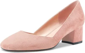 HEUIVZAR Pumps for Women Slip-on Round Toe Block Chunky Low Heel Shopping Vacation Classic Suede 2 Inch