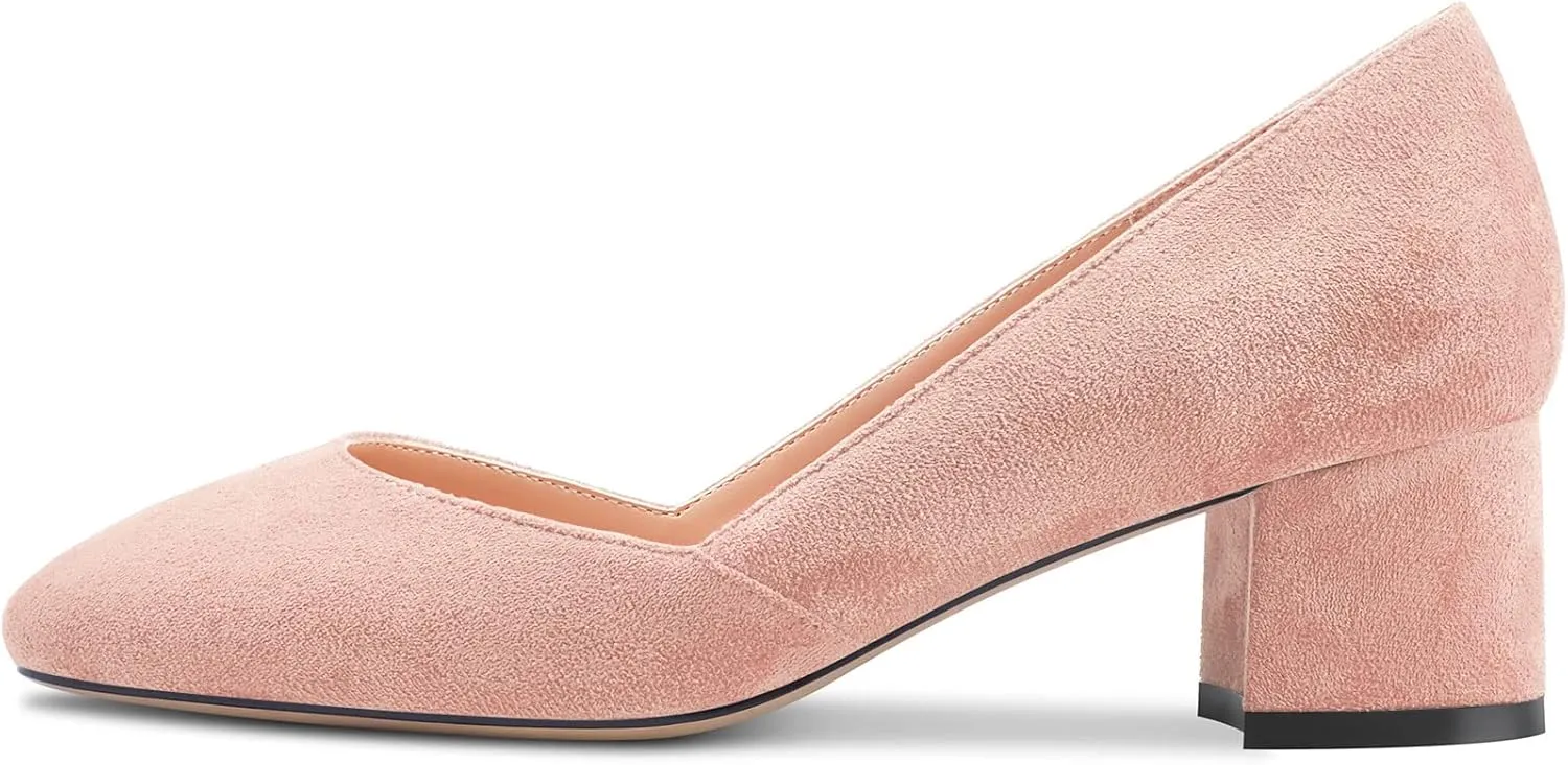 HEUIVZAR Pumps for Women Slip-on Round Toe Block Chunky Low Heel Shopping Vacation Classic Suede 2 Inch