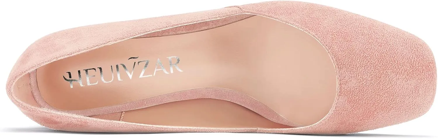 HEUIVZAR Pumps for Women Slip-on Round Toe Block Chunky Low Heel Shopping Vacation Classic Suede 2 Inch