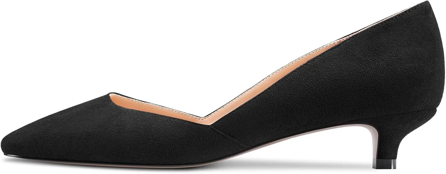 HEUIVZAR Pumps for Womens Square Toe Low Kitten Heel Slip On Suede Casual Comfort Dress Shoes 1.5 Inch