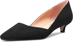 HEUIVZAR Pumps for Womens Square Toe Low Kitten Heel Slip On Suede Casual Comfort Dress Shoes 1.5 Inch