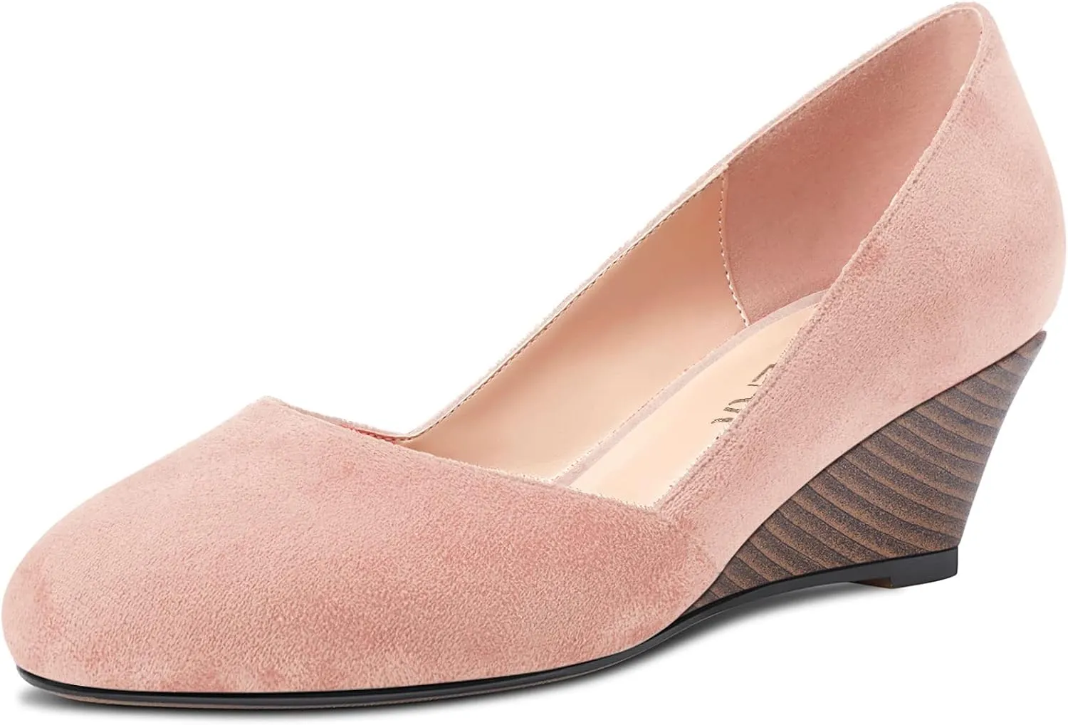 HEUIVZAR Slip On Wedge Pumps for Womens Closed Round Toe Mid Chunky Block Heel Suede Casual Comfort Dress Shoes 2 Inch