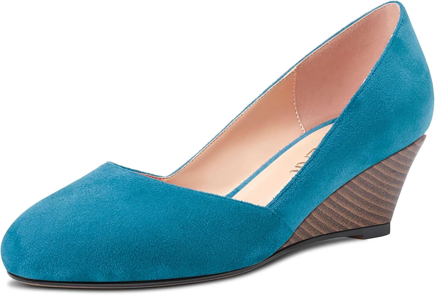 HEUIVZAR Slip On Wedge Pumps for Womens Closed Round Toe Mid Chunky Block Heel Suede Casual Comfort Dress Shoes 2 Inch
