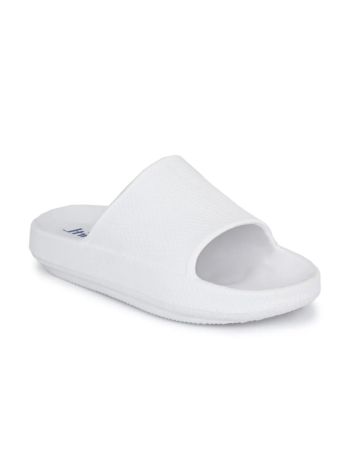 Hirolas® Men's White Cushioned Fluffy Slider Slippers (HROMSL05WHT)