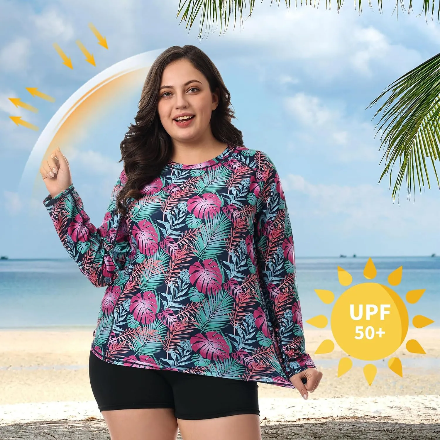 HODOSPORTS Women's Plus Size Rash Guard UPF 50  Swim Shirt Sun Protection Swimsuit Top Long Sleeve 1X-6X