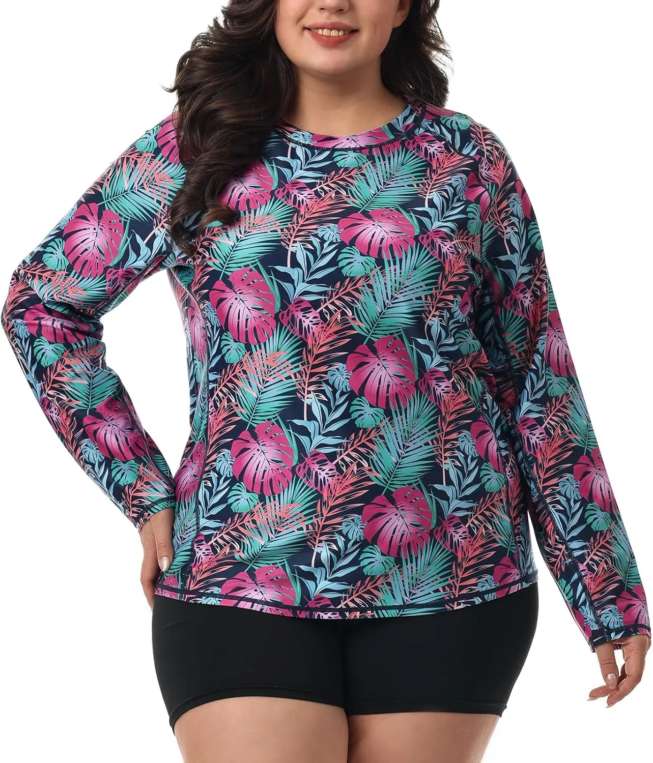 HODOSPORTS Women's Plus Size Rash Guard UPF 50  Swim Shirt Sun Protection Swimsuit Top Long Sleeve 1X-6X