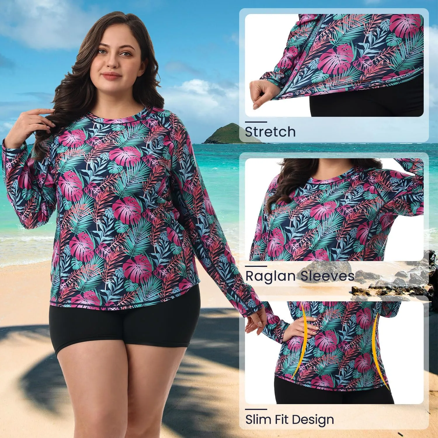 HODOSPORTS Women's Plus Size Rash Guard UPF 50  Swim Shirt Sun Protection Swimsuit Top Long Sleeve 1X-6X