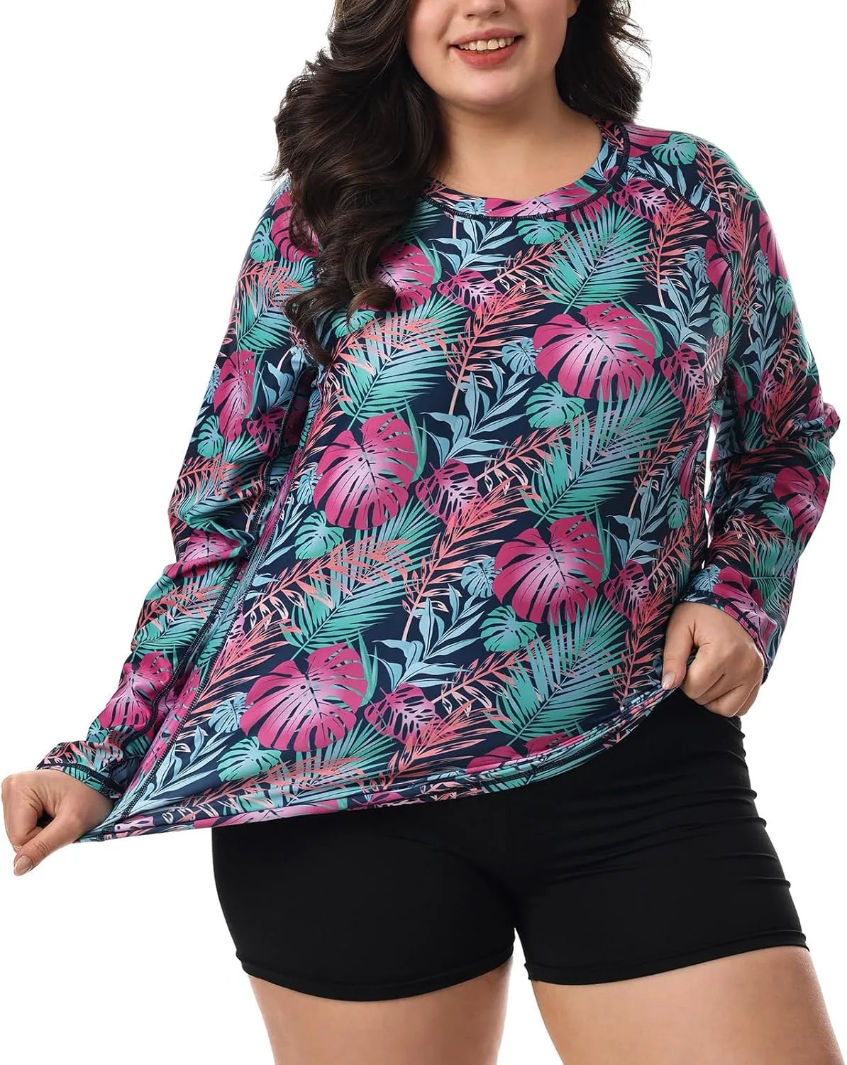 HODOSPORTS Women's Plus Size Rash Guard UPF 50  Swim Shirt Sun Protection Swimsuit Top Long Sleeve 1X-6X