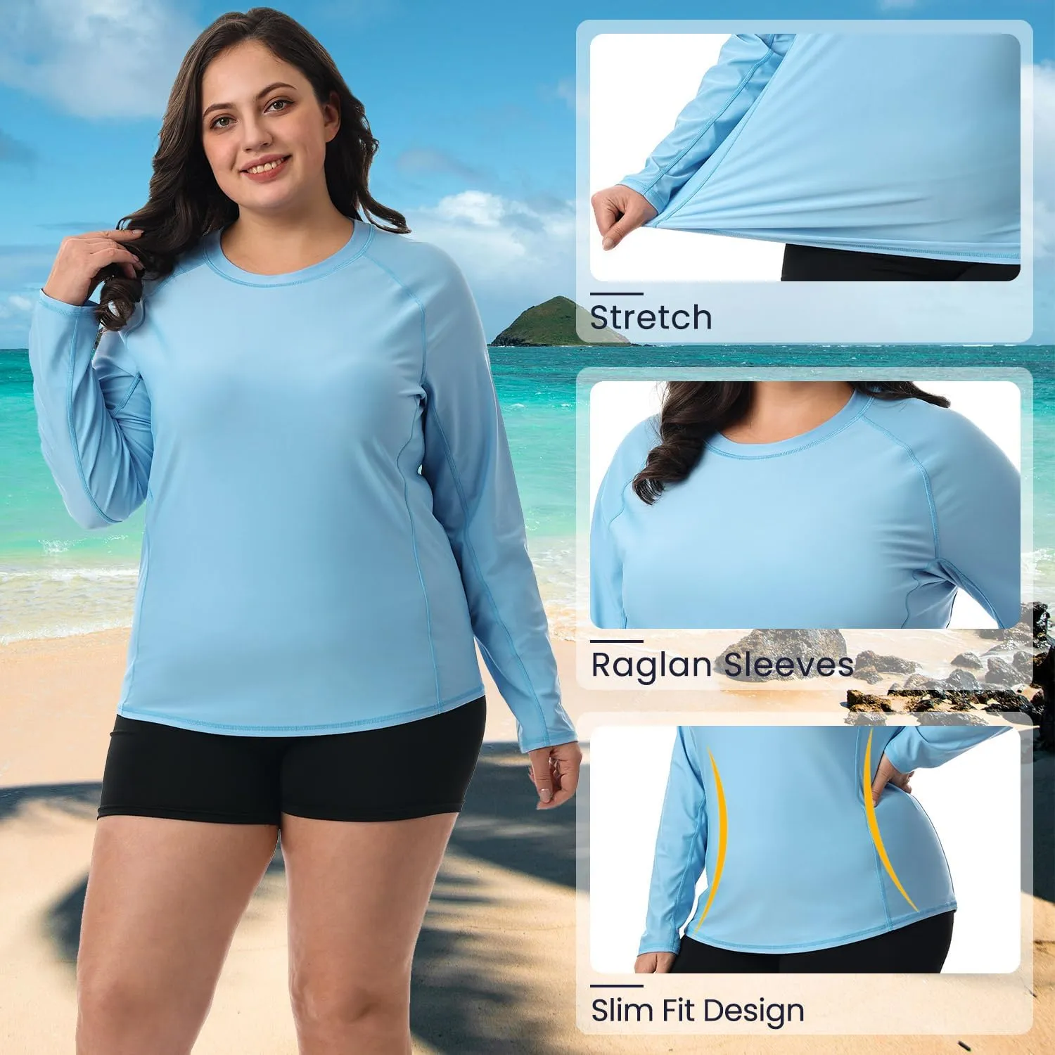 HODOSPORTS Women's Plus Size Rash Guard UPF 50  Swim Shirt Sun Protection Swimsuit Top Long Sleeve 1X-6X