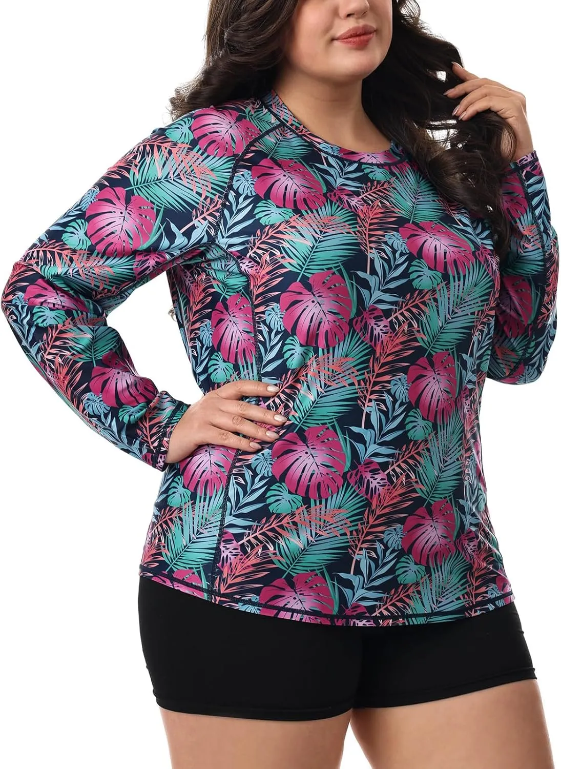 HODOSPORTS Women's Plus Size Rash Guard UPF 50  Swim Shirt Sun Protection Swimsuit Top Long Sleeve 1X-6X