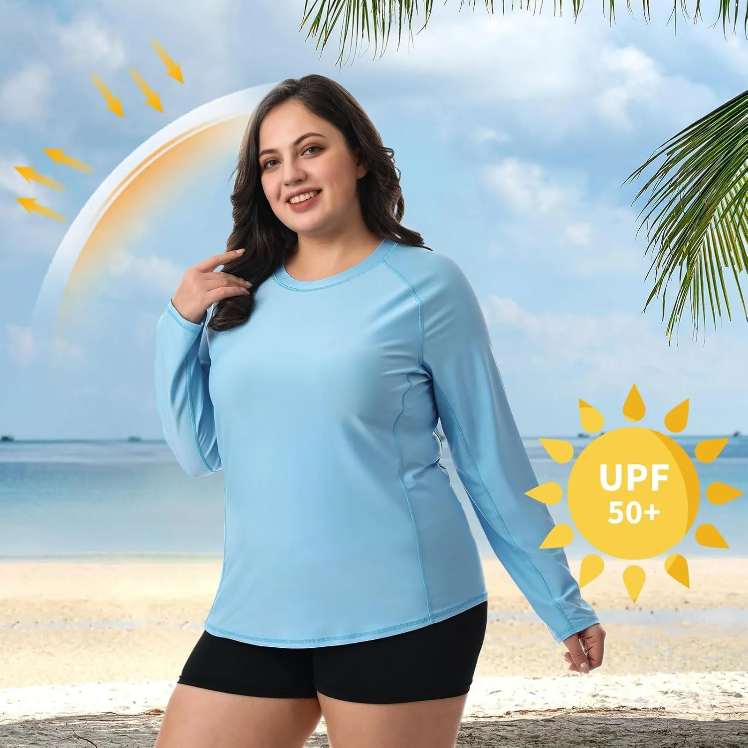 HODOSPORTS Women's Plus Size Rash Guard UPF 50  Swim Shirt Sun Protection Swimsuit Top Long Sleeve 1X-6X
