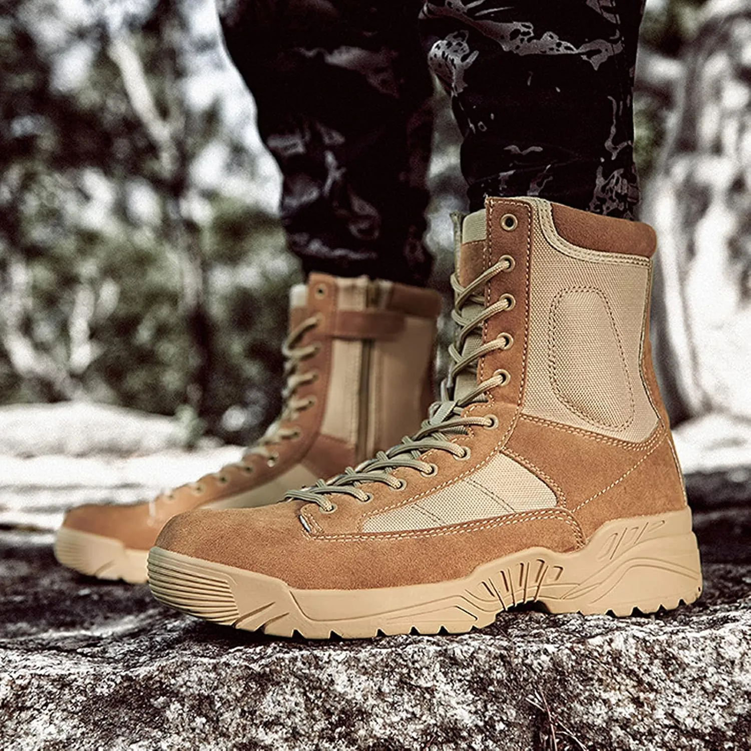 hongrenamz Mens Waterproof Hiking Boots High Outdoor Non Slip Lightweight Lace up Boot Backpacking Trekking Mountaineering Shoes Brown-EU42/US8.5