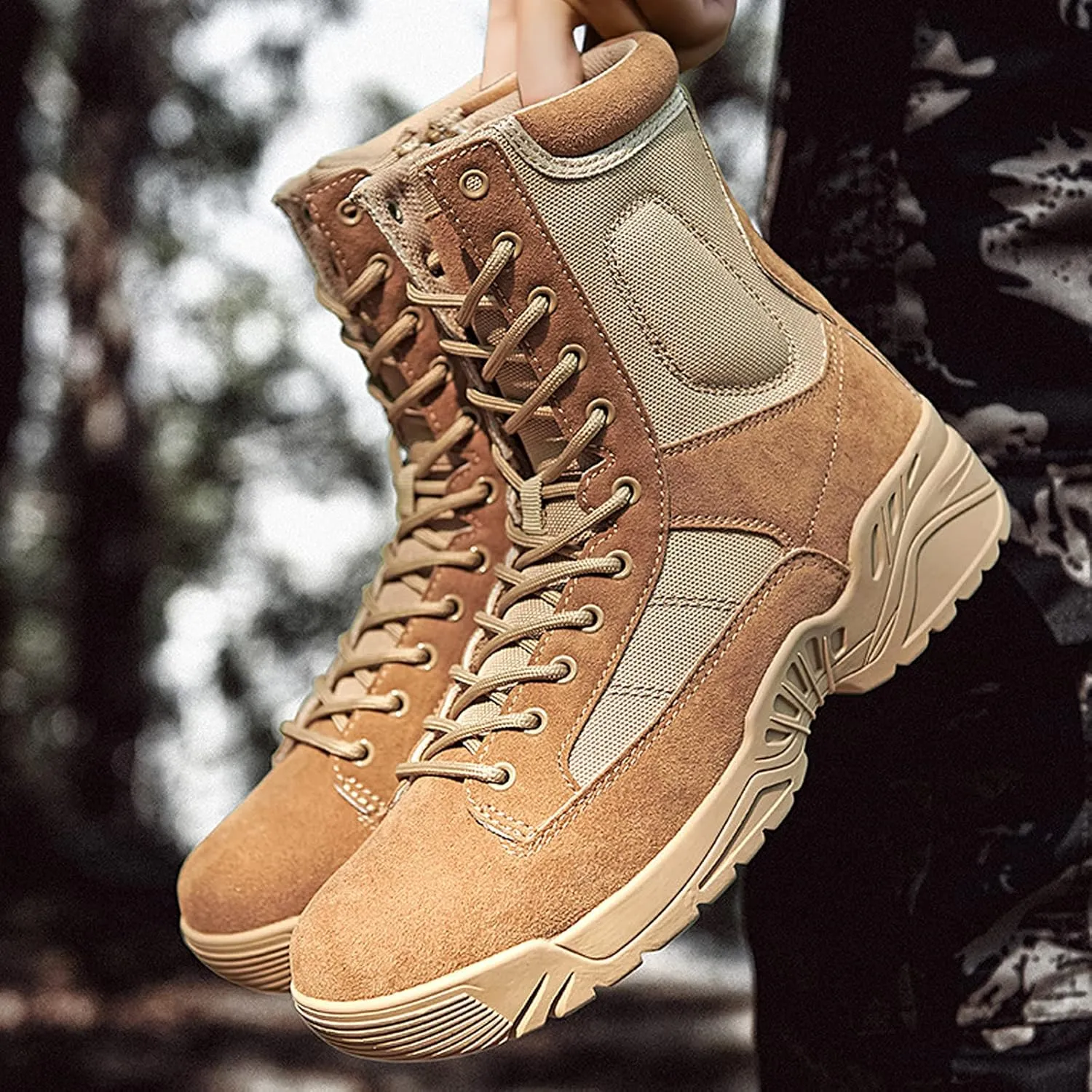 hongrenamz Mens Waterproof Hiking Boots High Outdoor Non Slip Lightweight Lace up Boot Backpacking Trekking Mountaineering Shoes Brown-EU42/US8.5