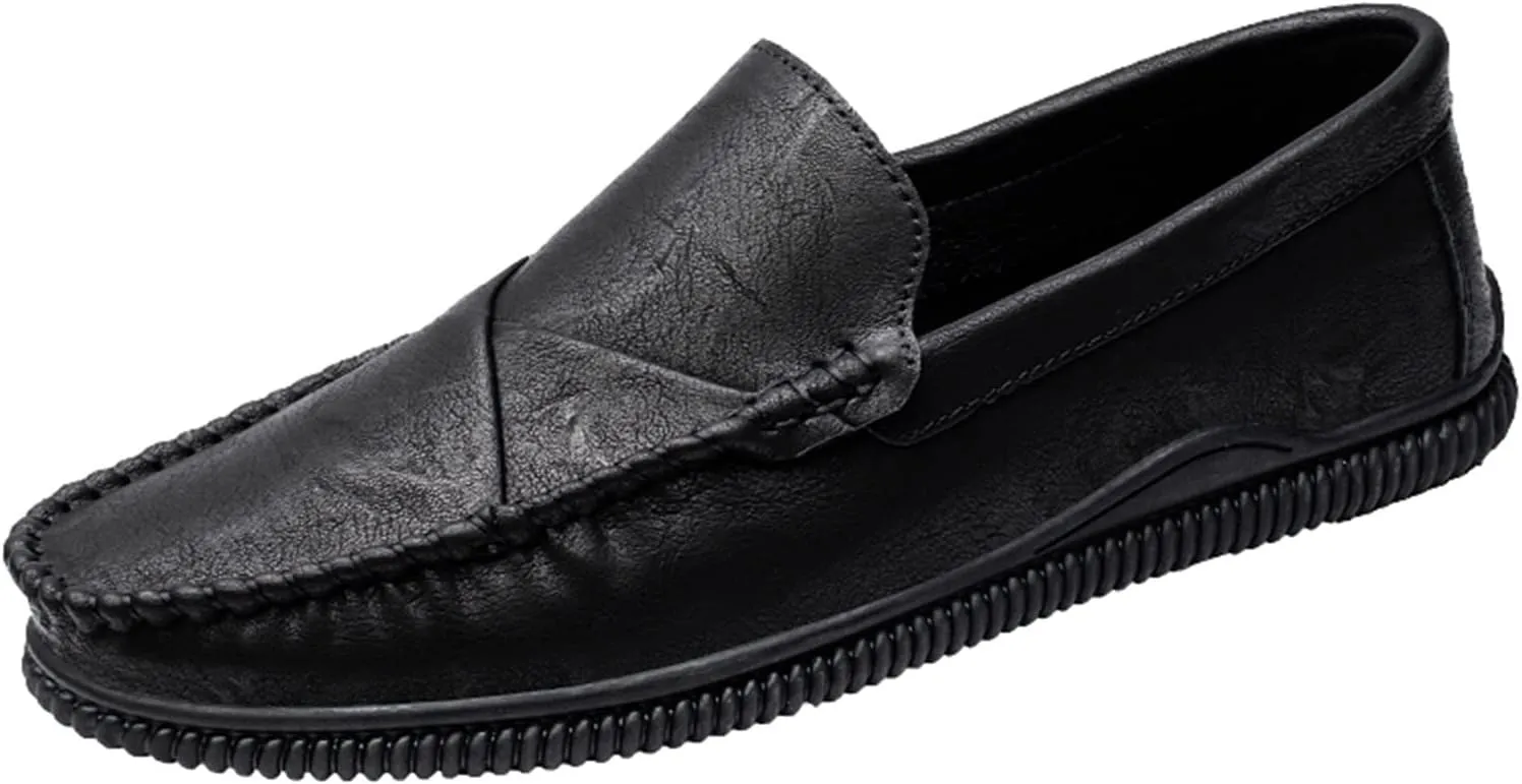 HOOENG Loafer Shoes Driving Moccasins for Men Vegan Leather Stitching Details Round Toe Anti-Slip Lightweight Flat Heel Resistant Walking Slip on