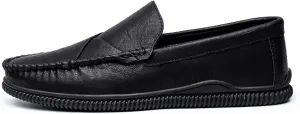 HOOENG Loafer Shoes Driving Moccasins for Men Vegan Leather Stitching Details Round Toe Anti-Slip Lightweight Flat Heel Resistant Walking Slip on