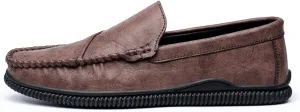 HOOENG Loafer Shoes Driving Moccasins for Men Vegan Leather Stitching Details Round Toe Anti-Slip Lightweight Flat Heel Resistant Walking Slip on