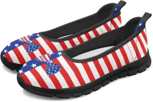 Howilath American Flag Print Flat Shoes for Women Slip on Trekking Shoes Casual Sport Shoes Lightweight Loafers
