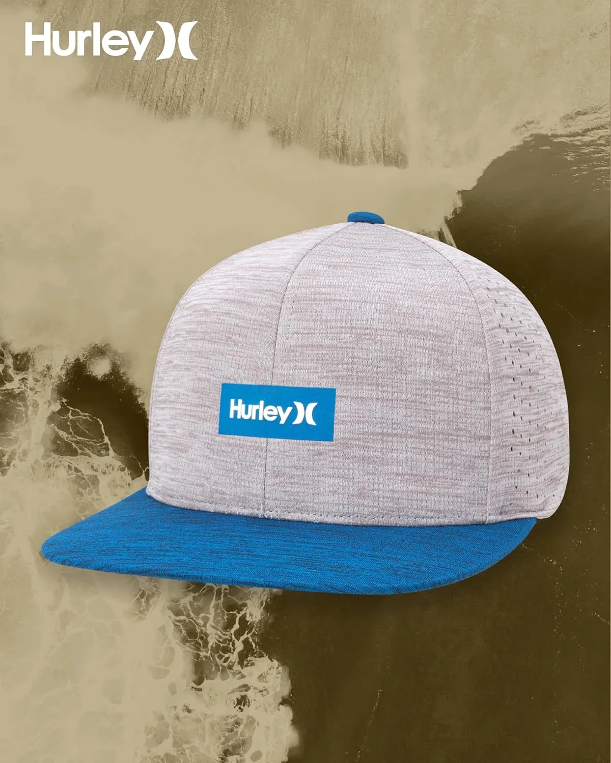 Hurley Men's Baseball Cap - Lightweight H20 Dri Dock Flat Brim Ball Caps for Men with Adjustable Snap Back Closure