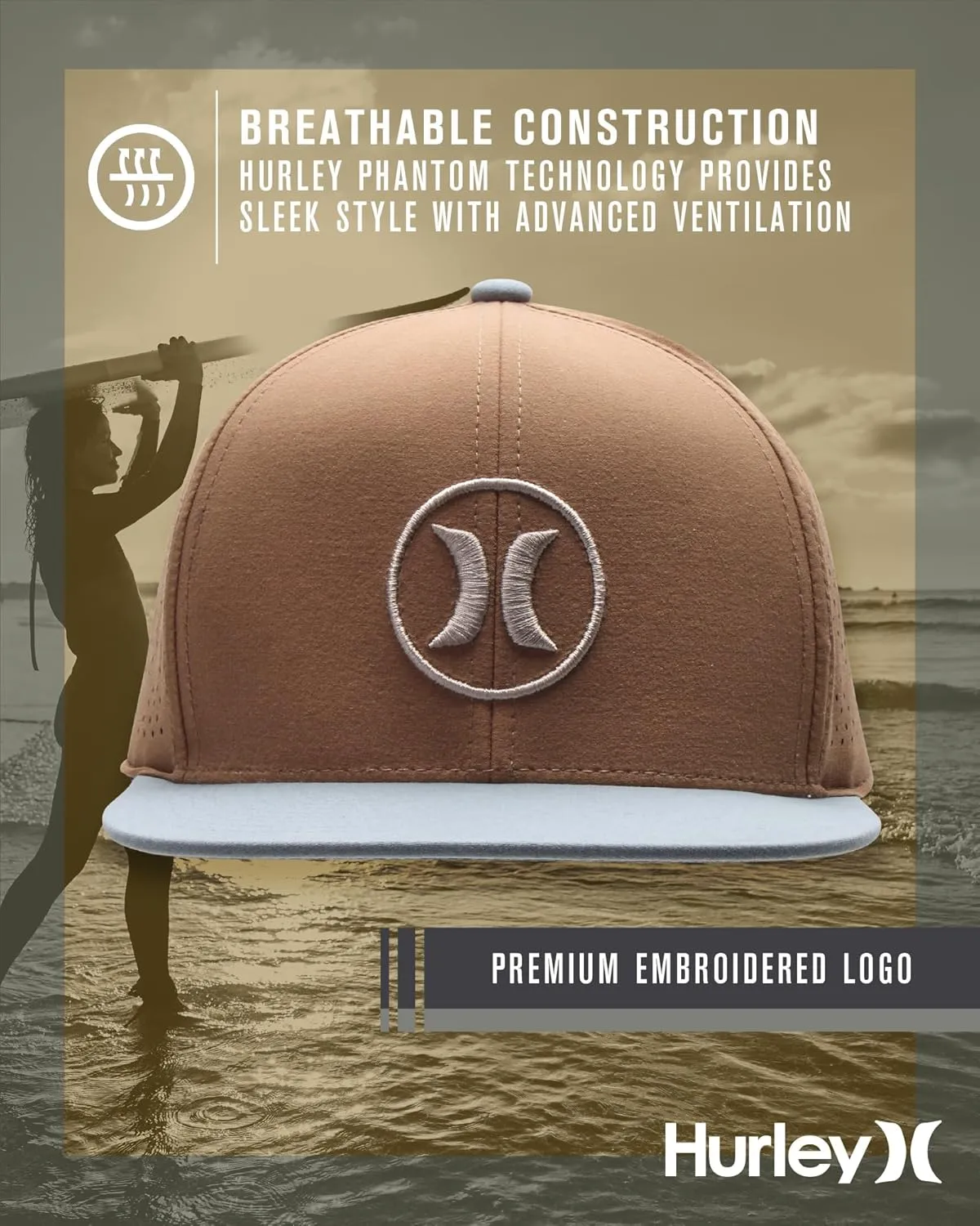 Hurley Men’s Hat – Lightweight Phantom Core Snap-Back Baseball Cap