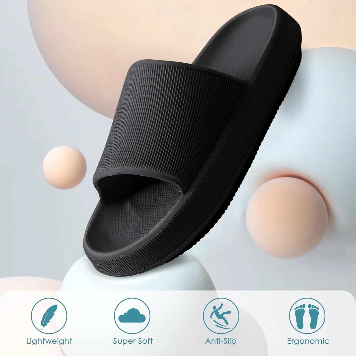 HUXMEYSON Cloud Slippers for Women and Men, Pillow Slippers Super Soft, Thick Sole Slides for Women with Anti-Skid Sole