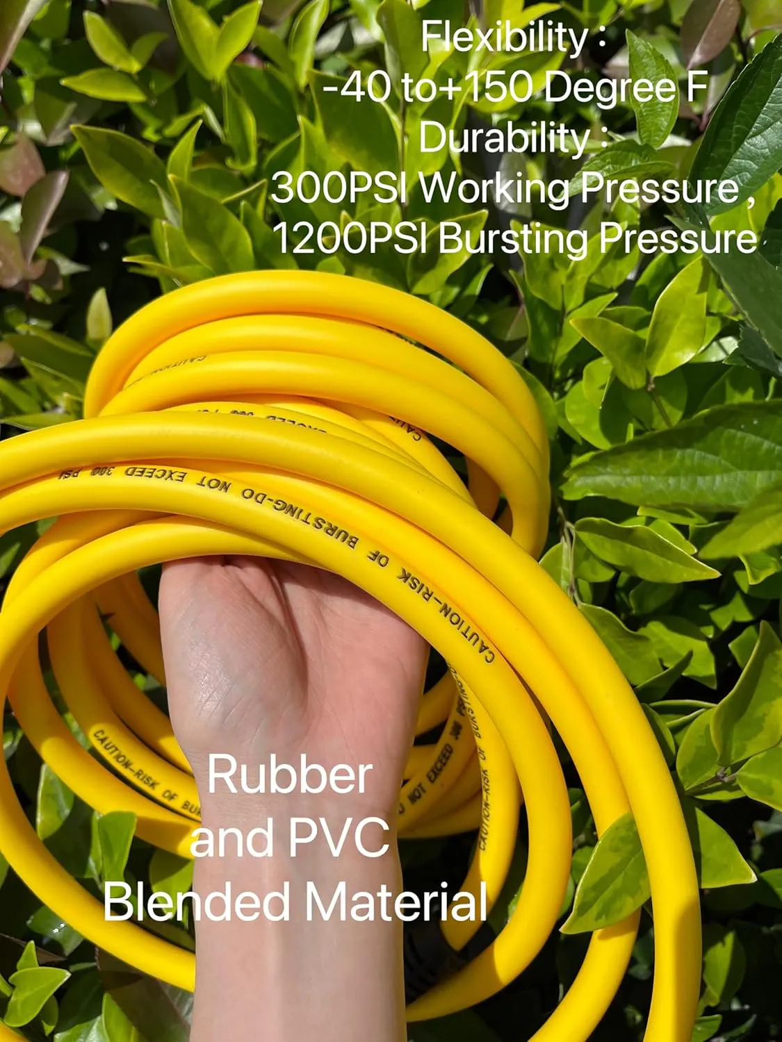 Hybrid Air Hose 1/4-Inch x 50FT，Air Compressor Hose 300 PSI Heavy Duty, Lightweight, Kink Resistant, All-Weather Flexibility with 1/4-Inch Industrial Air Fittings and Bend Restrictors,Yellow
