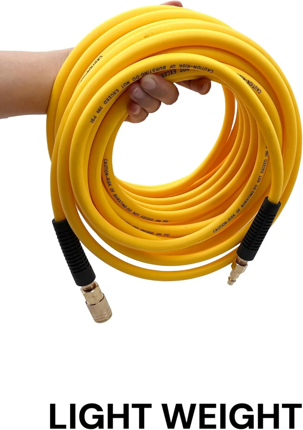 Hybrid Air Hose 1/4-Inch x 50FT，Air Compressor Hose 300 PSI Heavy Duty, Lightweight, Kink Resistant, All-Weather Flexibility with 1/4-Inch Industrial Air Fittings and Bend Restrictors,Yellow