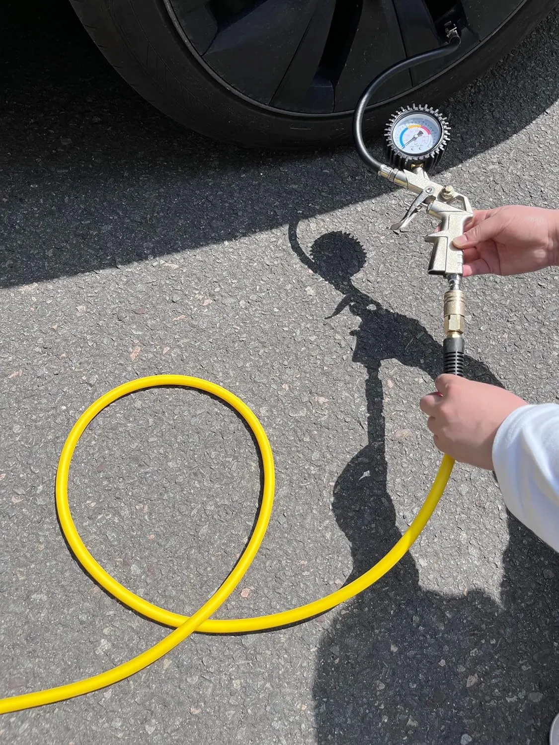 Hybrid Air Hose 1/4-Inch x 50FT，Air Compressor Hose 300 PSI Heavy Duty, Lightweight, Kink Resistant, All-Weather Flexibility with 1/4-Inch Industrial Air Fittings and Bend Restrictors,Yellow