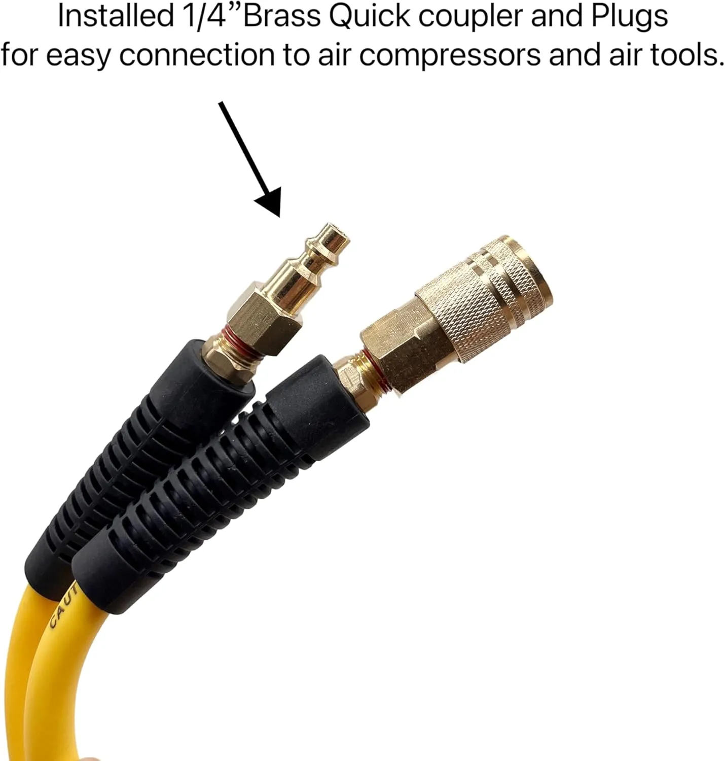 Hybrid Air Hose 1/4-Inch x 50FT，Air Compressor Hose 300 PSI Heavy Duty, Lightweight, Kink Resistant, All-Weather Flexibility with 1/4-Inch Industrial Air Fittings and Bend Restrictors,Yellow