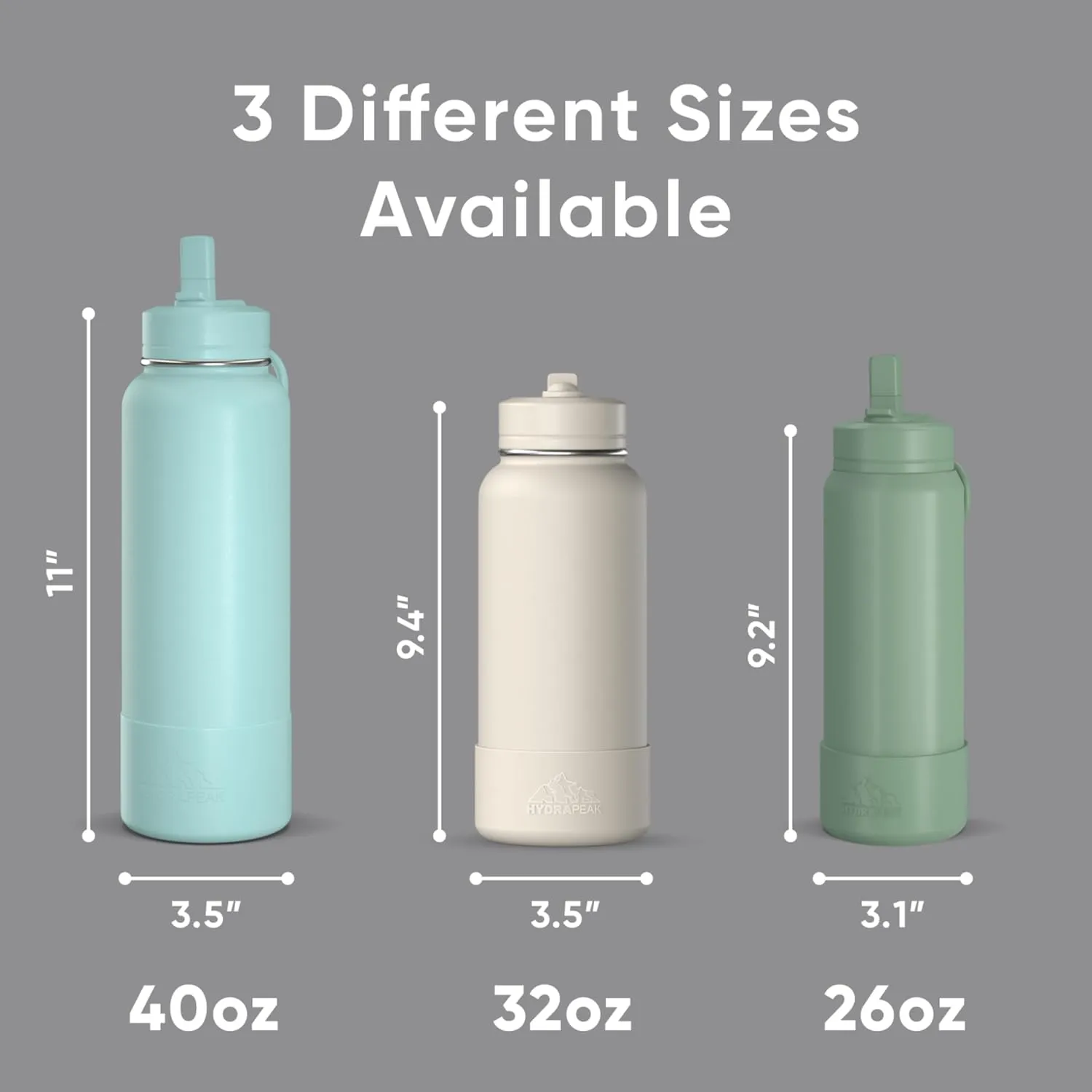 Hydrapeak 26oz Sport Insulated Water Bottle with Straw or Chug Lid, Leak & Spill Proof, Keeps Drinks Cold for 24 Hours, Hot for 12 Hours, Premium Stainless Steel Water Bottles (26oz, Grey)