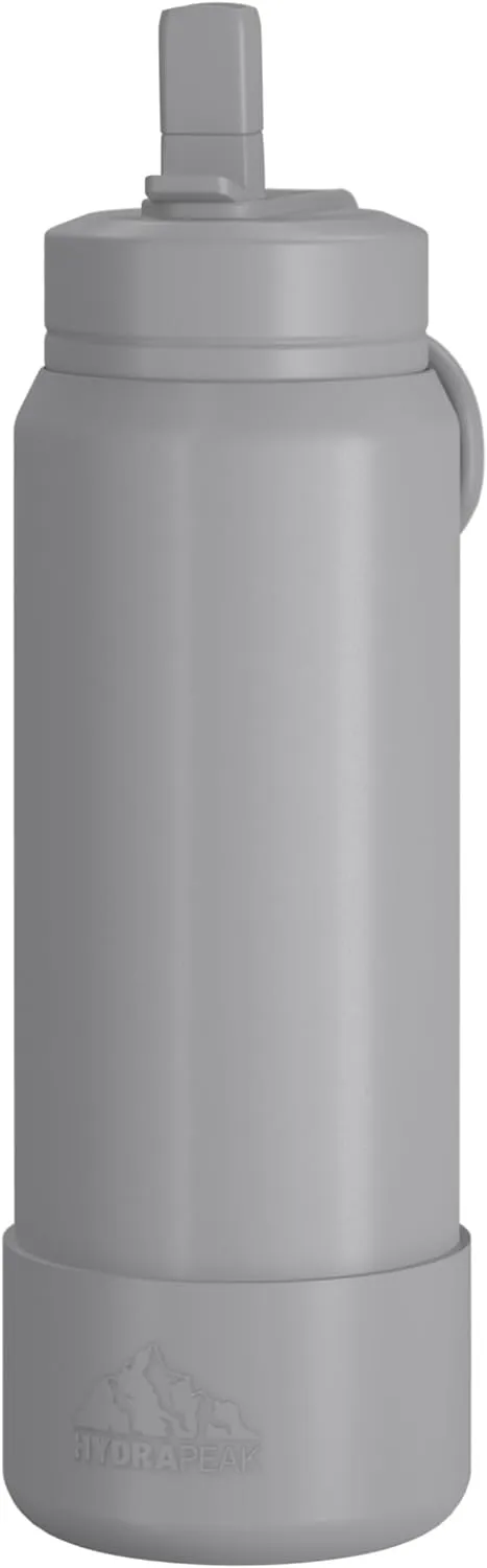 Hydrapeak 26oz Sport Insulated Water Bottle with Straw or Chug Lid, Leak & Spill Proof, Keeps Drinks Cold for 24 Hours, Hot for 12 Hours, Premium Stainless Steel Water Bottles (26oz, Grey)