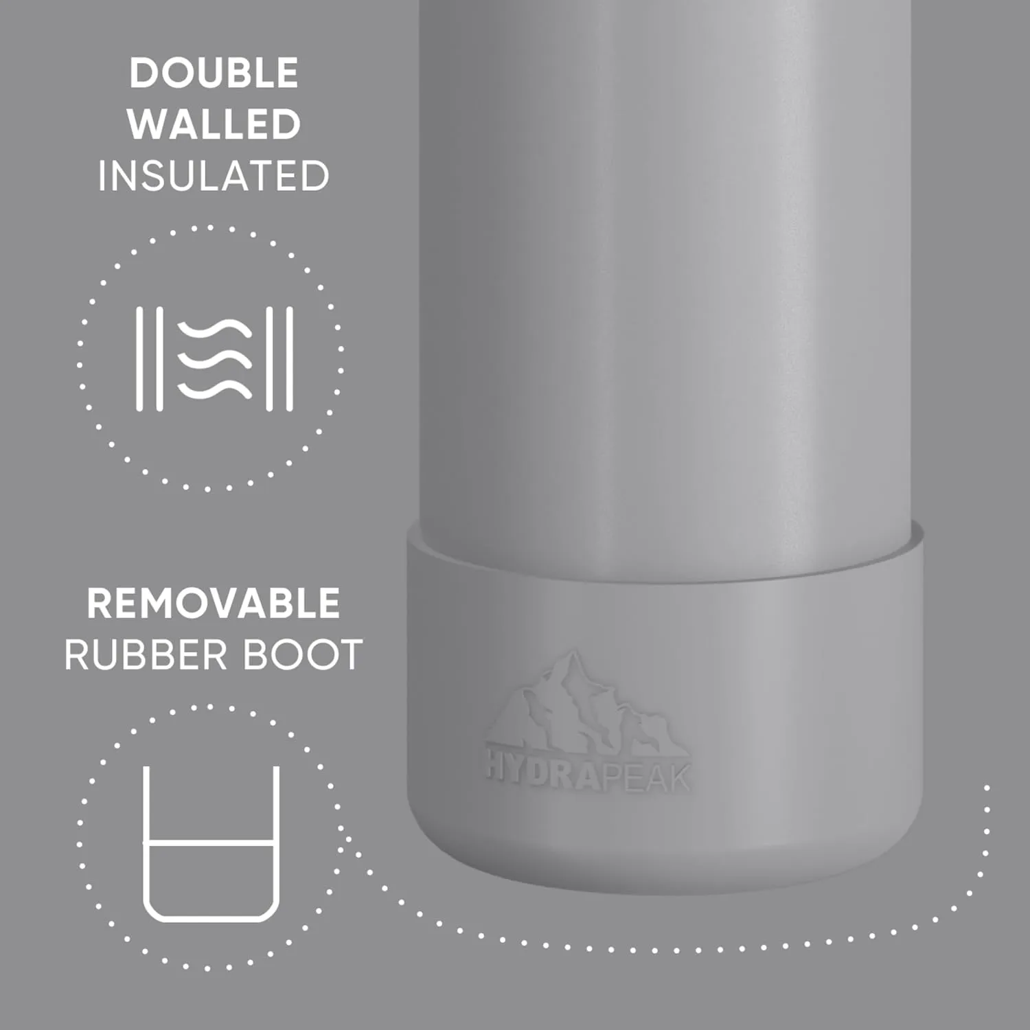 Hydrapeak 26oz Sport Insulated Water Bottle with Straw or Chug Lid, Leak & Spill Proof, Keeps Drinks Cold for 24 Hours, Hot for 12 Hours, Premium Stainless Steel Water Bottles (26oz, Grey)