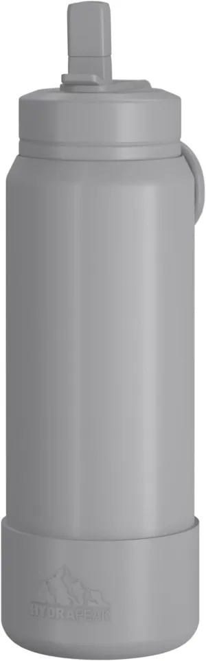 Hydrapeak 26oz Sport Insulated Water Bottle with Straw or Chug Lid, Leak & Spill Proof, Keeps Drinks Cold for 24 Hours, Hot for 12 Hours, Premium Stainless Steel Water Bottles (26oz, Grey)