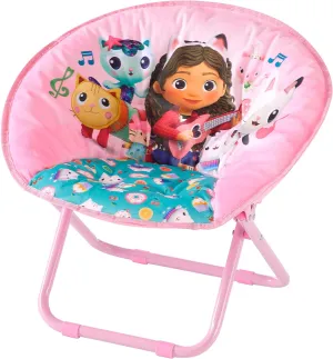 Idea Nuova Gabby's Dollhouse Toddler 19” Folding Saucer™ Chair with Cushion and Metal Frame, Ages 3 