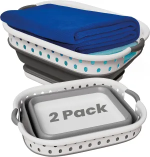 Ideality Shop Collapsible Laundry Baskets - Set of 2 Laundry Hamper 3 Handled Plastic Dirty Clothes Hamper Foldable Laundry Basket